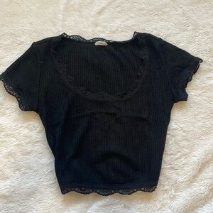 Garage Black Lace Trim Crop Top